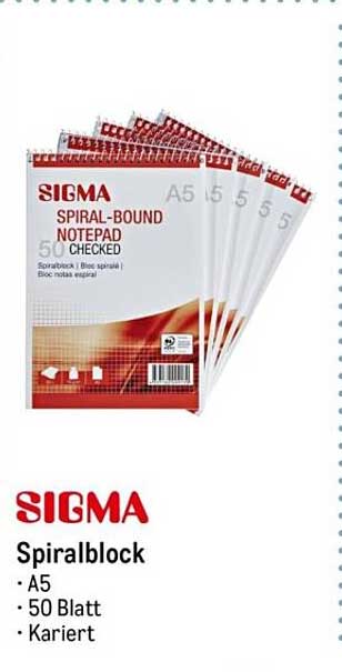 SIGMA Spiralblock A5 - 50 Blatt kariert