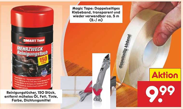 SMART Tool Mehrzweck-Reinigungstücher 150 Stück und Magic Tape – Doppeltes Vergnügen für Ihren Haushalt