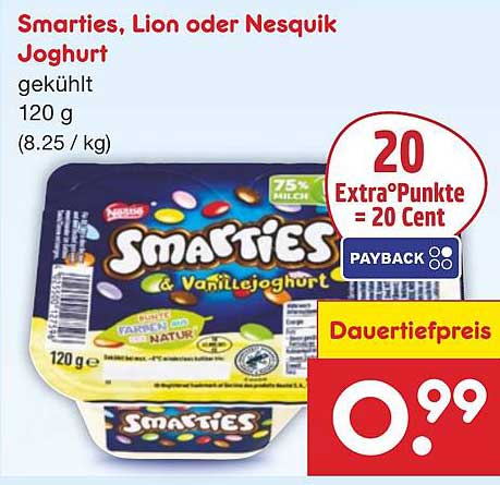 Smarties, Lion oder Nesquik Joghurt 120 g