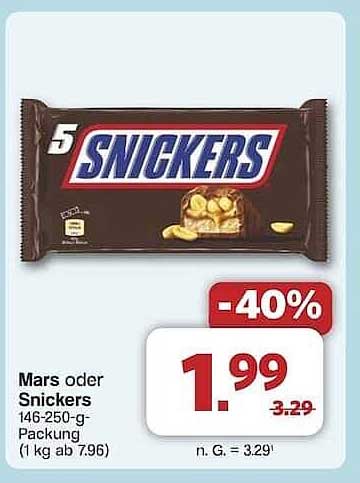 Snickers oder Mars 146-250-g-Packung