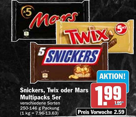 Snickers, Twix oder Mars Multipacks 5er