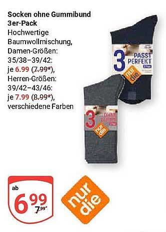 Socken ohne Gummibund – 3er-Pack