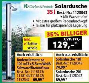 Solardusche 35l mit Wasserhahn – 35% Rabatt!