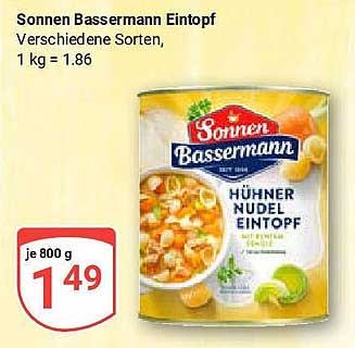 Sonnen Bassermann Eintopf – Hühner Nudel Eintopf, 800 g für nur 1,49 €
