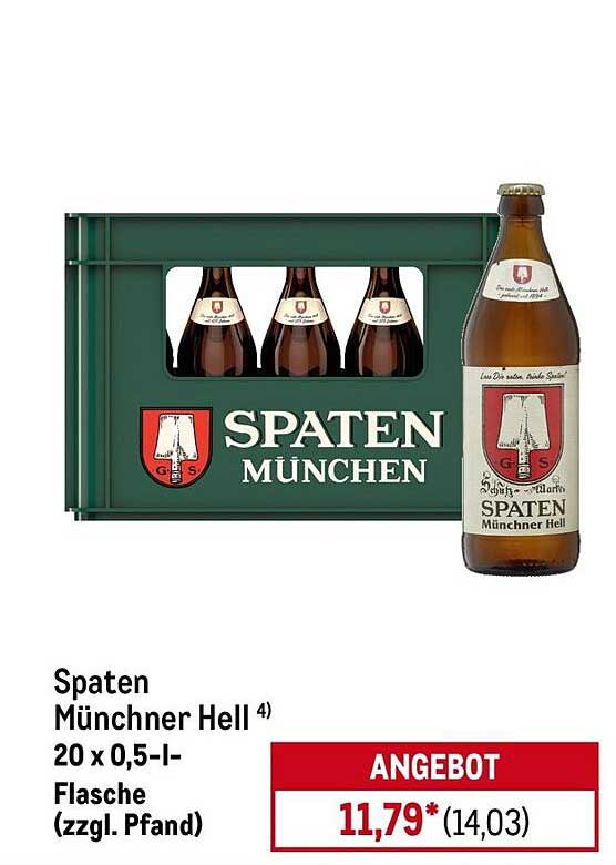 Spaten Münchner Hell 20 x 0,5-l-Flasche (zzgl. Pfand)