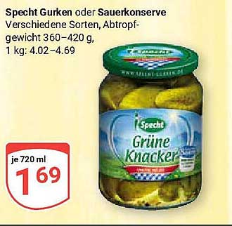 Specht Gurken oder Sauerkonserve – Verschiedene Sorten, Abtropfgewicht 360–420 g