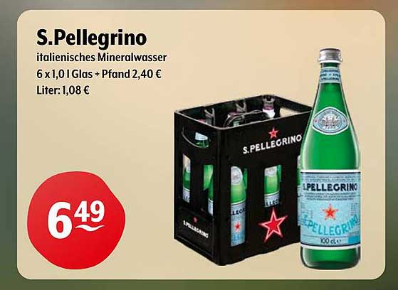 S.Pellegrino italienes Mineralwasser 6 x 1,0l Glas