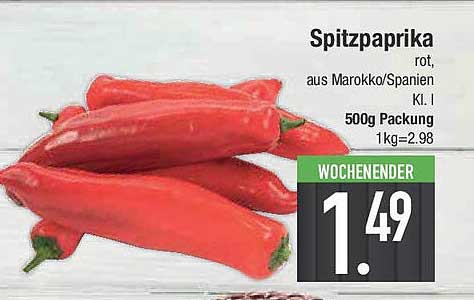 Spitzpaprika rot, aus Marokko/Spanien, Kl. I - 500g Packung