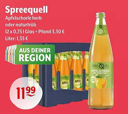 Spreequell Apfelschorle herb oder naturtrüb 12 x 0,75 l