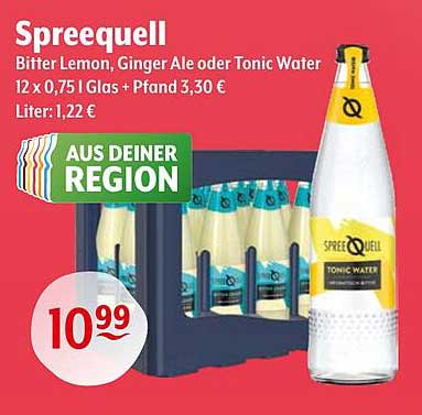 Spreequell Bitter Lemon, Ginger Ale oder Tonic Water 12 x 0,75 l