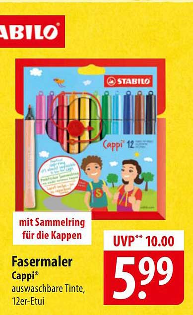 Stabilo Fasermaler Cappi® 12er-Etui mit Sammelring für die Kappen