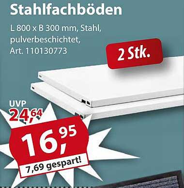 Stahlfachböden L 800 x B 300 mm, Stahl, pulverbeschichtet, 2 Stk.