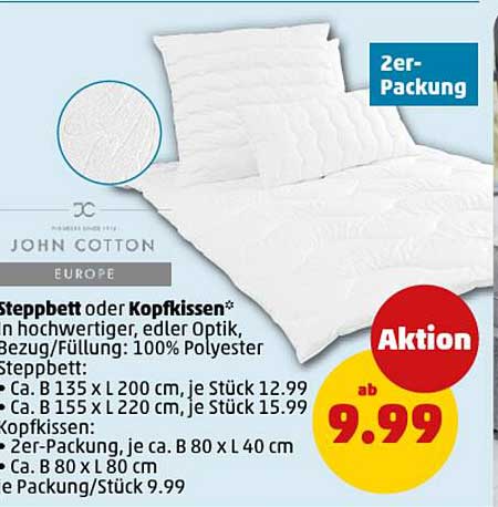 Steppbett oder Kopfkissen 2er-Packung von John Cotton