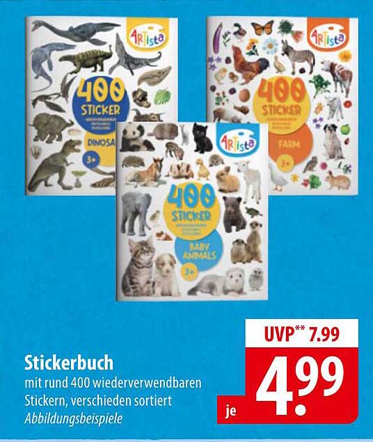 Stickerbuch mit rund 400 wiederverwendbaren Stickern, verschieden sortiert
