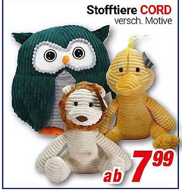Stofftiere CORD - verschiedene Motive