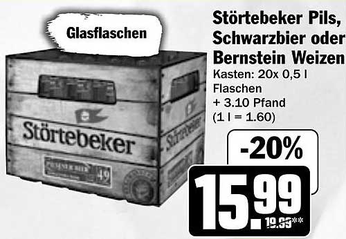 Störtebeker Pils, Schwarzbier oder Bernstein Weizen – 20x 0,5 l Glasflaschen