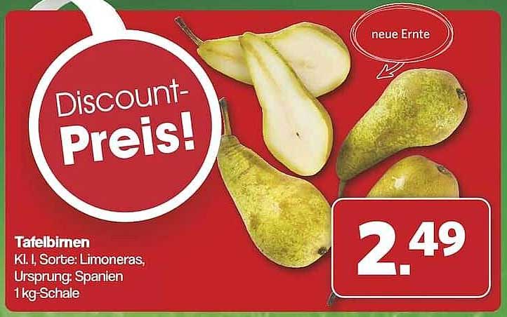 Tafelbirnen K.I. I, Sorte: Limoneras, Ursprung: Spanien, 1 kg-Schale