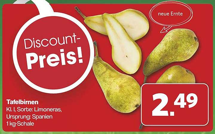 Tafelbirnen Kl. I, Sorte: Limoneras, Ursprung: Spanien 1 kg-Schale