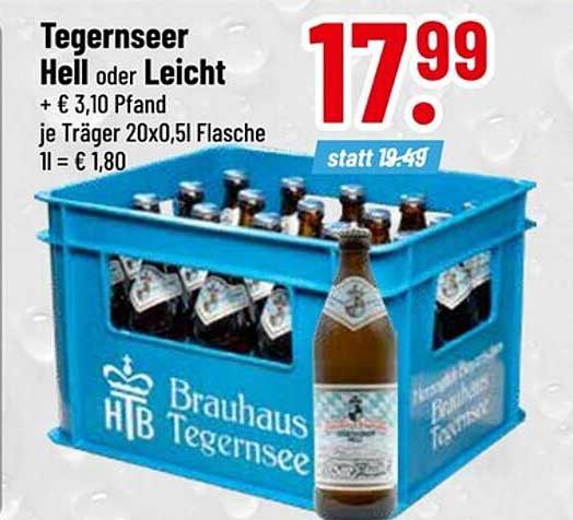 Tegernseer Hell oder Leicht 20x0,5l Flasche