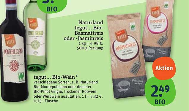 tegut... Bio-Basmatireis oder -Jasminreis, 500 g Packung