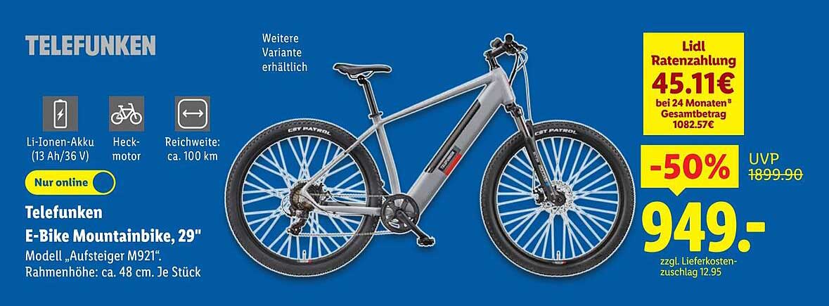Telefunken E-Bike Mountainbike, 29" - Modell „Aufsteiger M921“