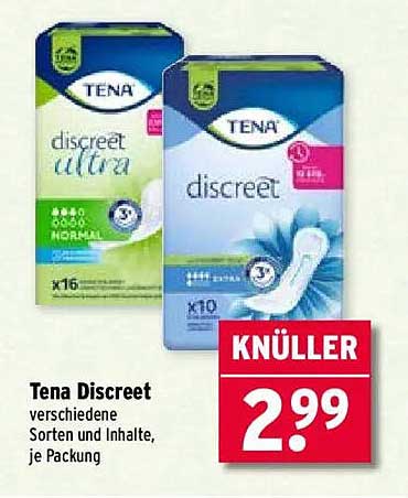 Tena Discreet verschiedene Sorten und Inhalte, je Packung