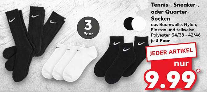 Tennis-, Sneaker-, oder Quarter-Socken 3 Paar