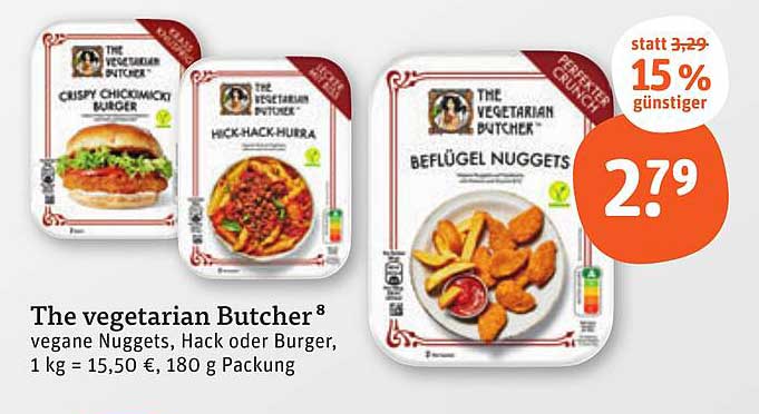 The Vegetarian Butcher vegane Nuggets, Hack oder Burger, 180 g Packung