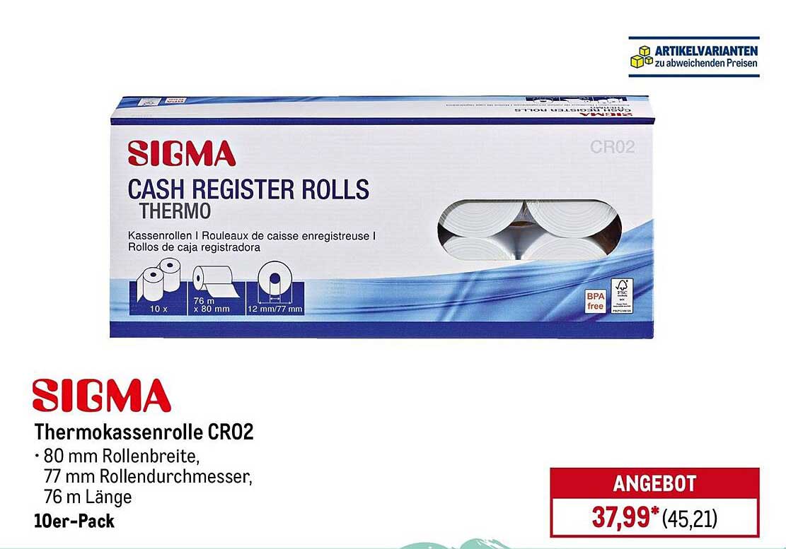Thermokassenrolle CR02 - 10er-Pack von SIGMA