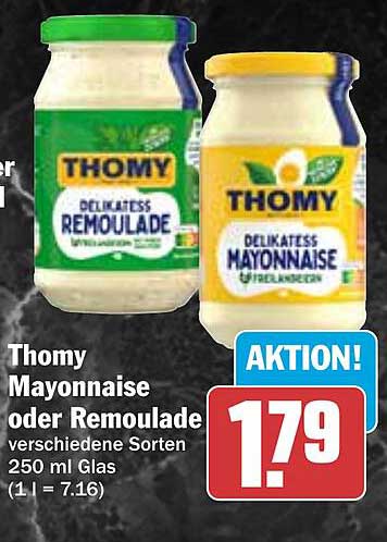 Thomy Mayonnaise oder Remoulade, verschiedene Sorten 250 ml Glas