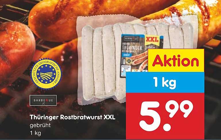 Thüringer Rostbratwurst XXL gebrüht - 1 kg