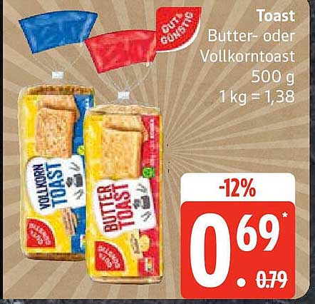 Toast Butter- oder Vollkorntoast 500 g