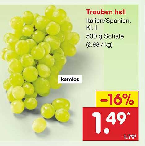 Trauben hell - Italien/Spanien, KI. I - 500 g Schale