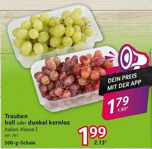 Trauben hell oder dunkel kernlos, 500-g-Schale