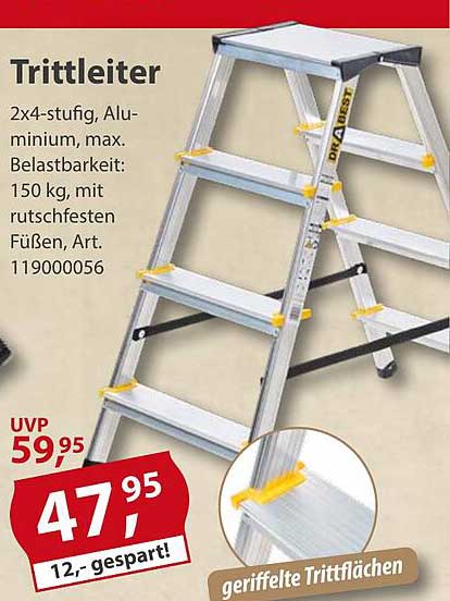 Trittleiter 2x4-stufig, Aluminium, max. Belastbarkeit 150 kg