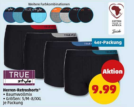 TRUE style Herren-Retroshorts – 4er-Packung