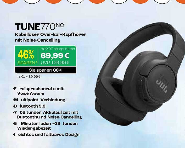 TUNE 770NC Kabelloser Over-Ear-Kopfhörer mit Noise-Cancelling