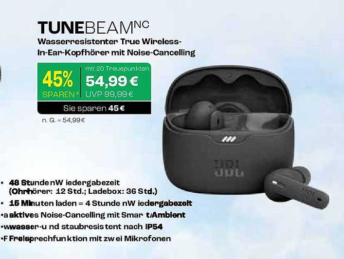 TUNE BEAM NC Wasserdicht True Wireless In-Ear-Kopfhörer mit Noise-Cancelling