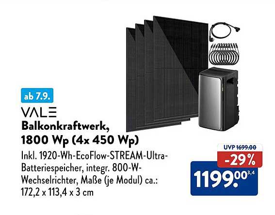 VALE Balkon-Kraftwerk, 1800 Wp (4x 450 Wp)