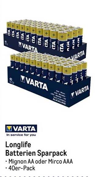 VARTA Longlife Batterien Sparpack - 40er-Pack Mignon AA oder Micro AAA