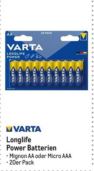 VARTA Longlife Power Batterien AA Mignon – 20er Pack