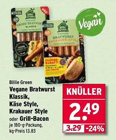 Vegane Bratwurst Klassik, Käse Style, Krakauer Style oder Grill-Bacon