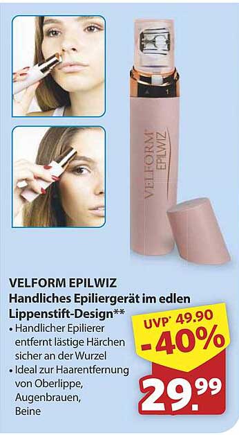 VELFORM EPILWIZ Handliches Epiliergerät im edlen Lippenstift-Design