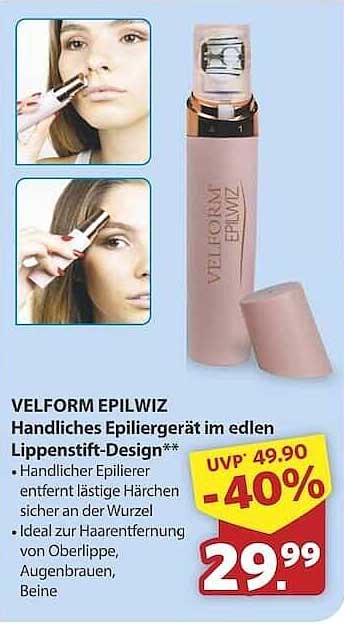 VELFORM EPILWIZ Handliches Epiliergerät im edlen Lippenstift-Design
