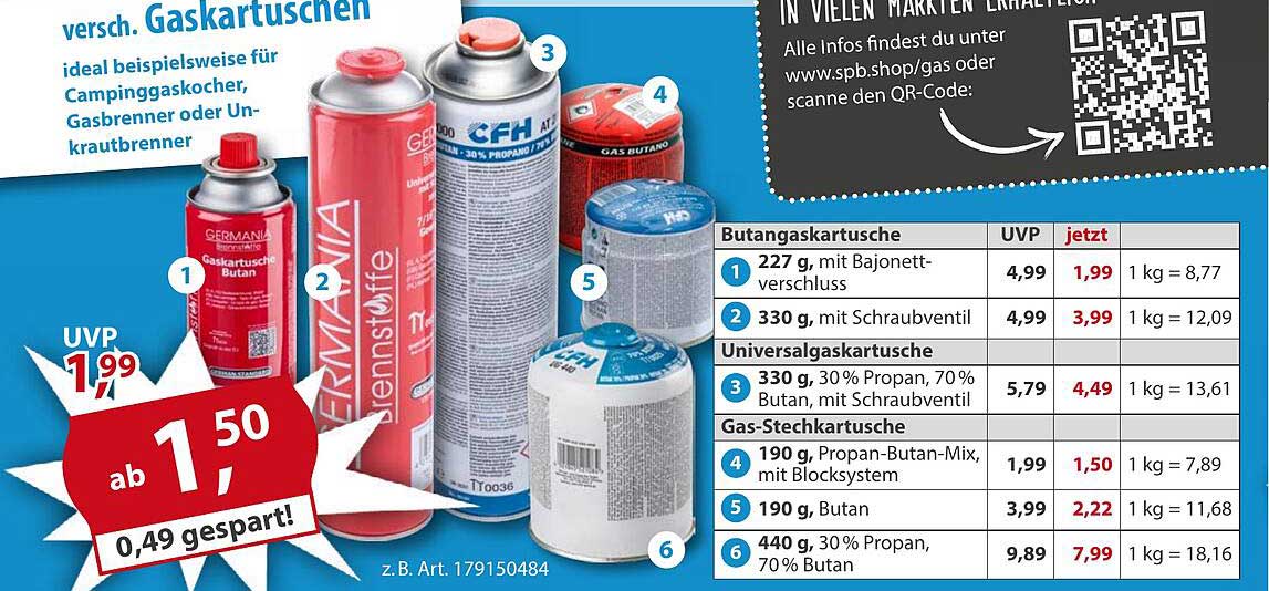 versch. Gaskartuschen - ideal für Campinggaskocher, Gasbrenner oder Unkrautbrenner
