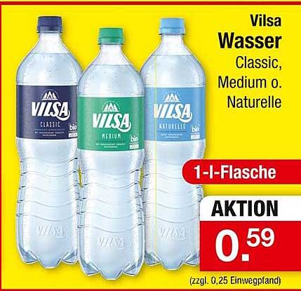 Vilsa Wasser Classic, Medium oder Naturelle 1-Liter-Flasche im Angebot