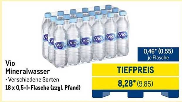 Vio Mineralwasser - verschiedene Sorten, 18 x 0,5-Liter-Glasflaschen