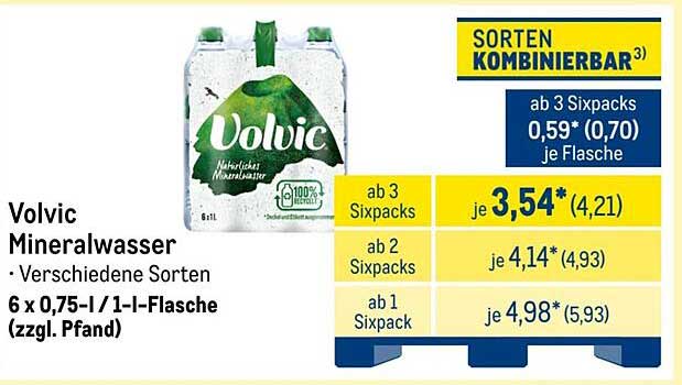 Volvic Mineralwasser 6 x 0,75–1 l-Flasche (zzgl. Pfand)