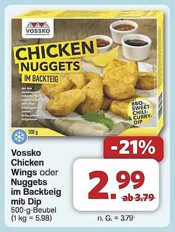 Vossko Chicken Nuggets oder Wings im Backteig mit Dip