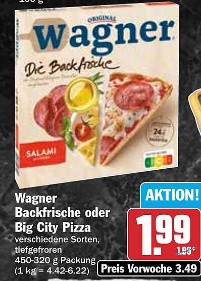 Wagner Backfrische oder Big City Pizza, verschiedene Sorten, tiefgefroren